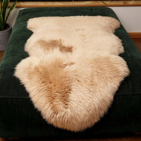 IRIWOOL authentic Australian sheepskin close-up highlights natural texture and luxury.