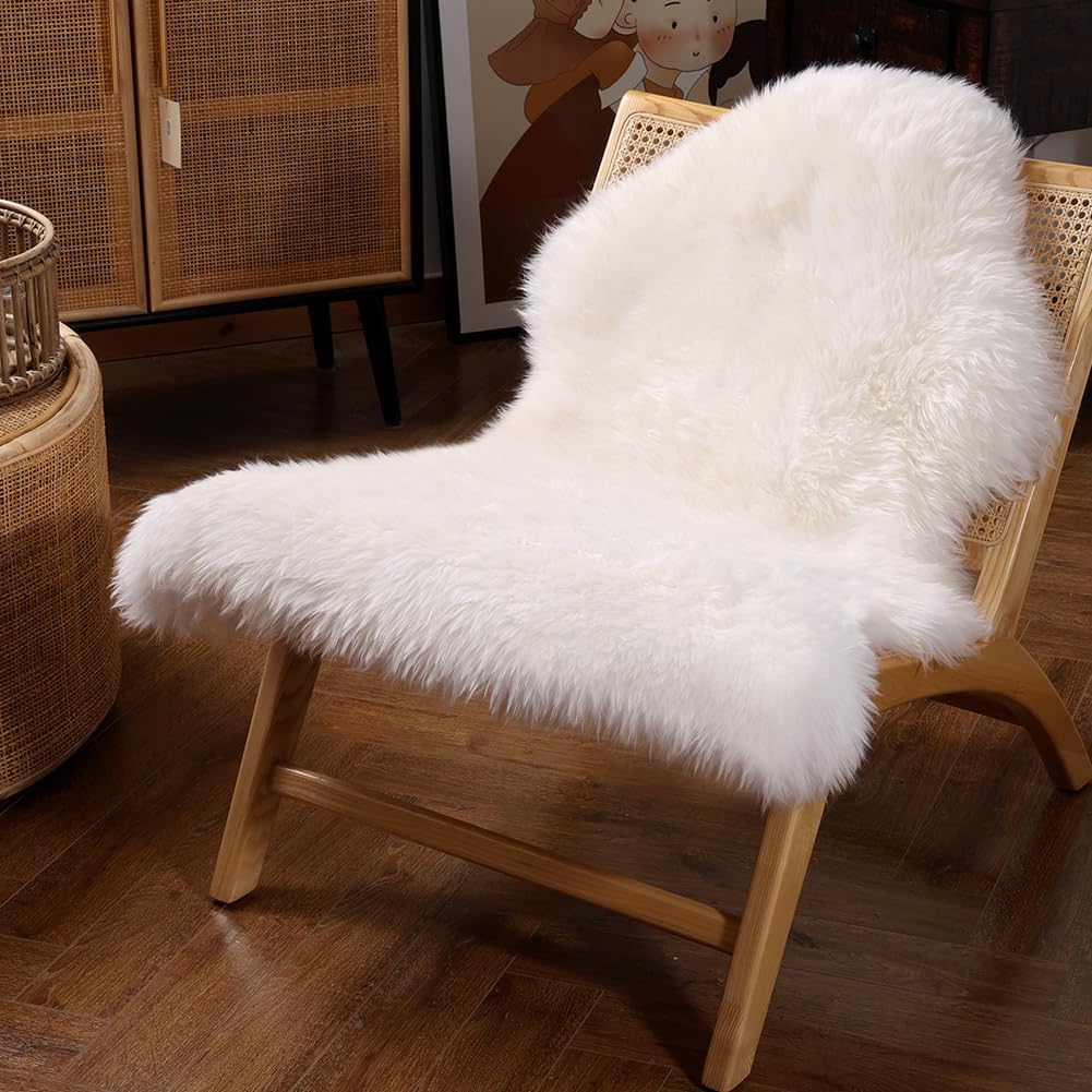 IRIWOOL premium sheepskin rug in creamy white 2ft by 3ft adds soft warmth to any room.