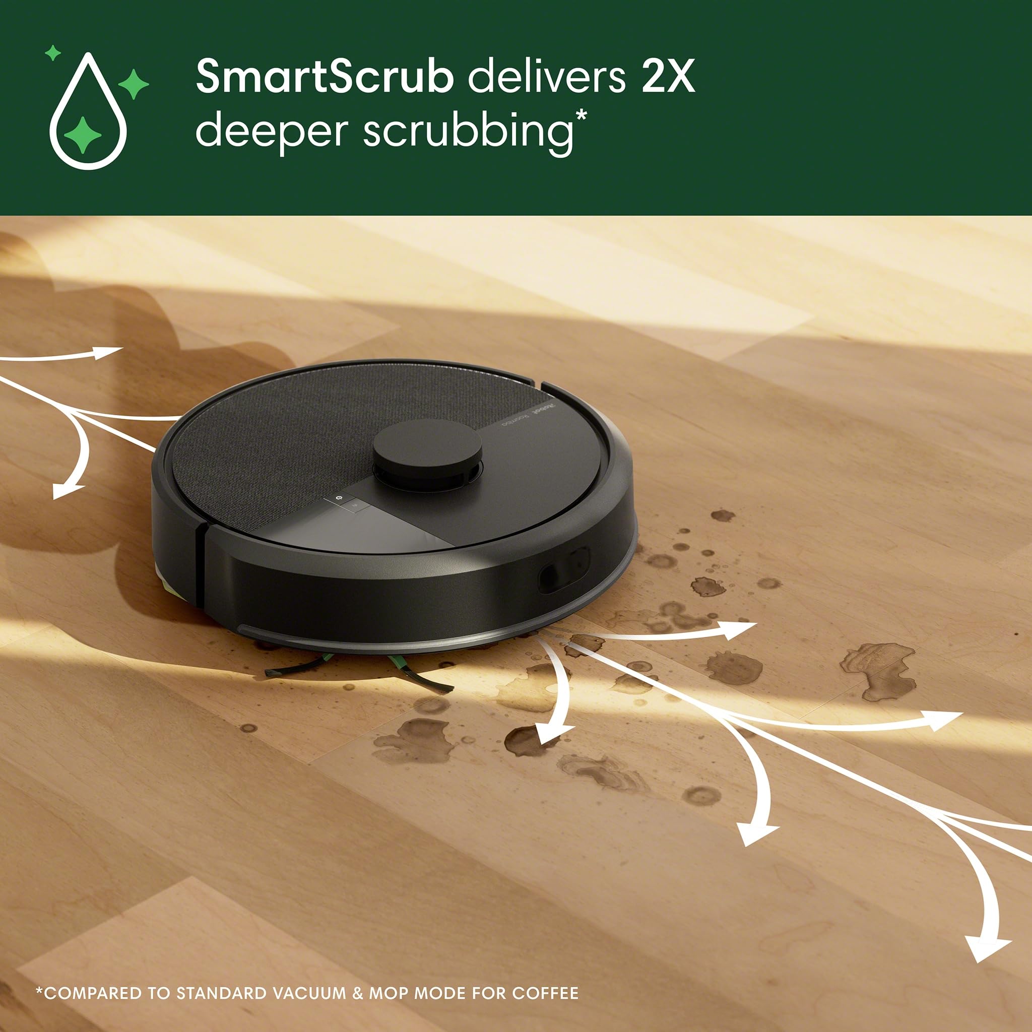 The irobot Roomba 104 vacuum-mop mode cleans floors in one pass.