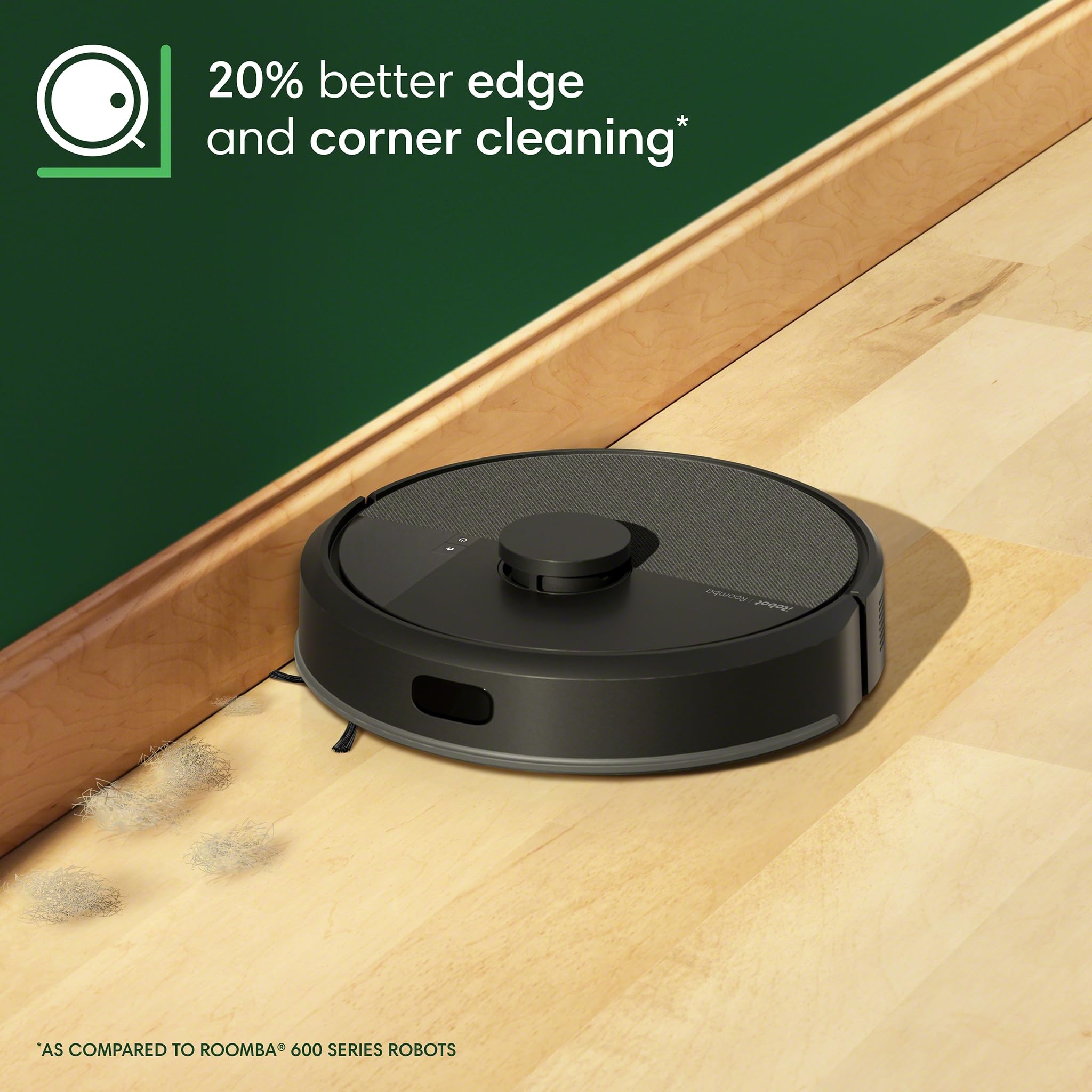 iRobot Roomba 105 Combo edge-brush cleaning targets debris along walls and corners.