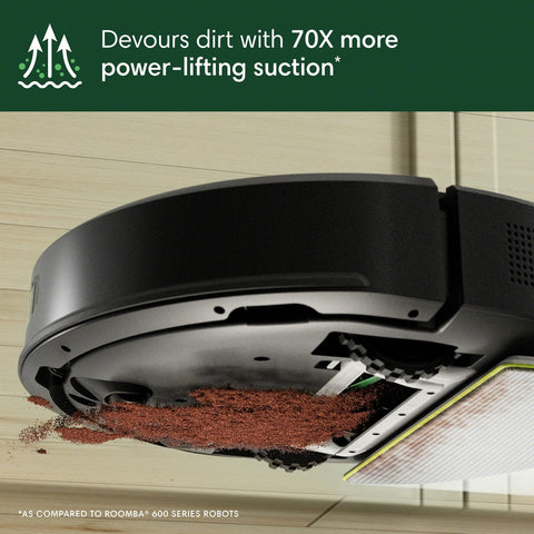 iRobot Roomba 105 Combo in mop mode tackling spills with a moistened microfiber pad.