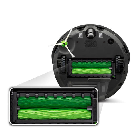 iRobot Roomba green brushes from the side, highlighting tangle-free design