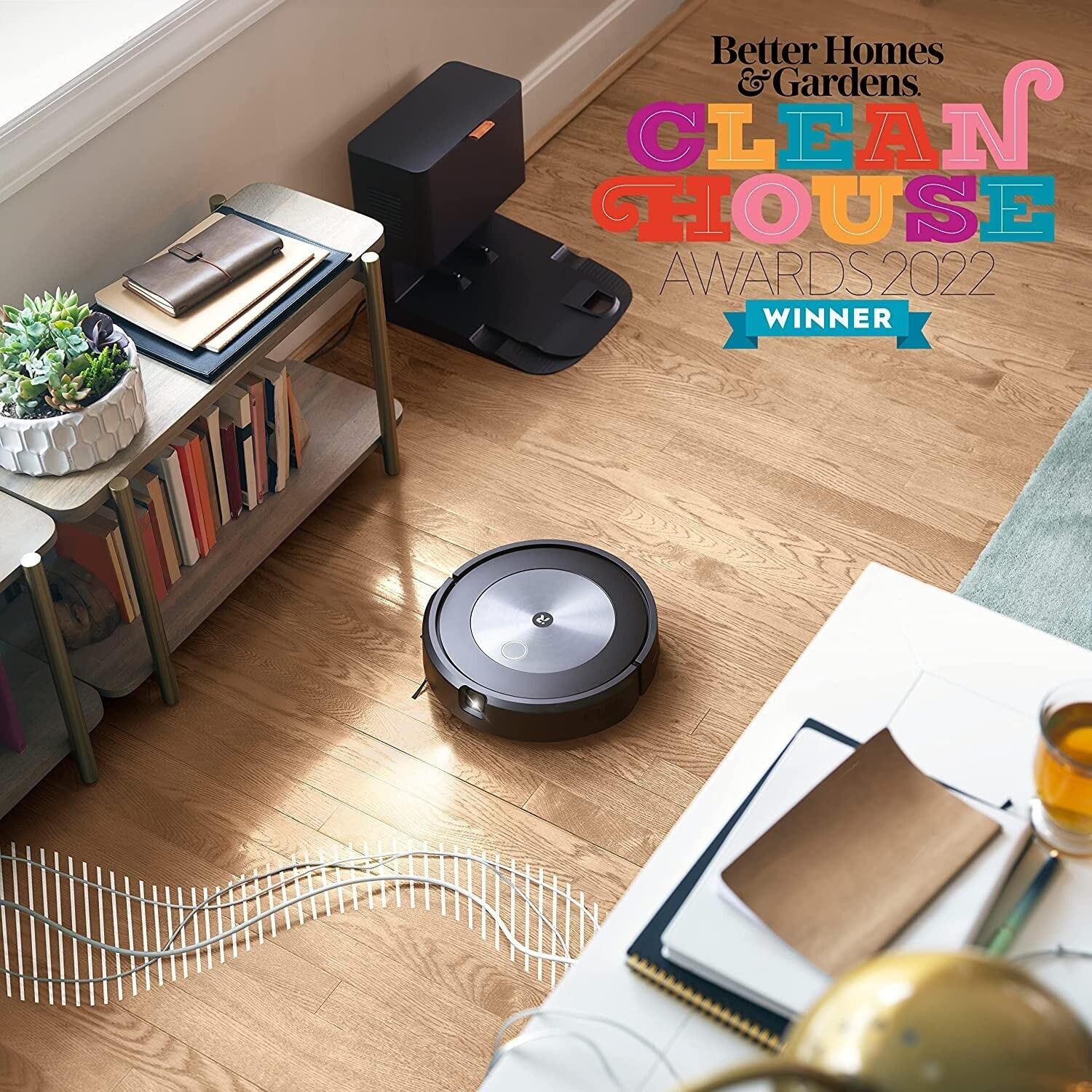 iRobot Roomba j7+ cleans hardwood floors with effective debris pickup