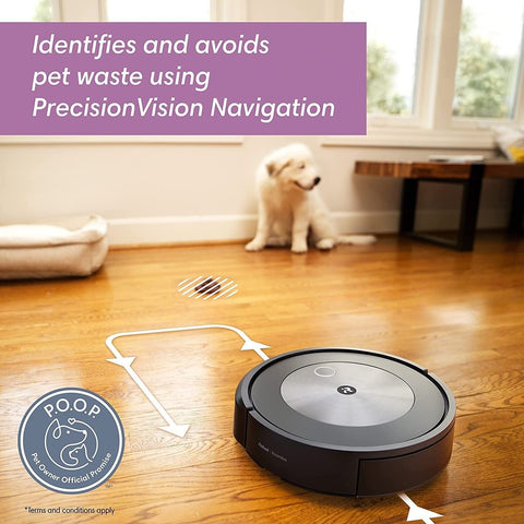 iRobot Roomba j7+ with POOP guarantee helps avoid pet waste in the home.
