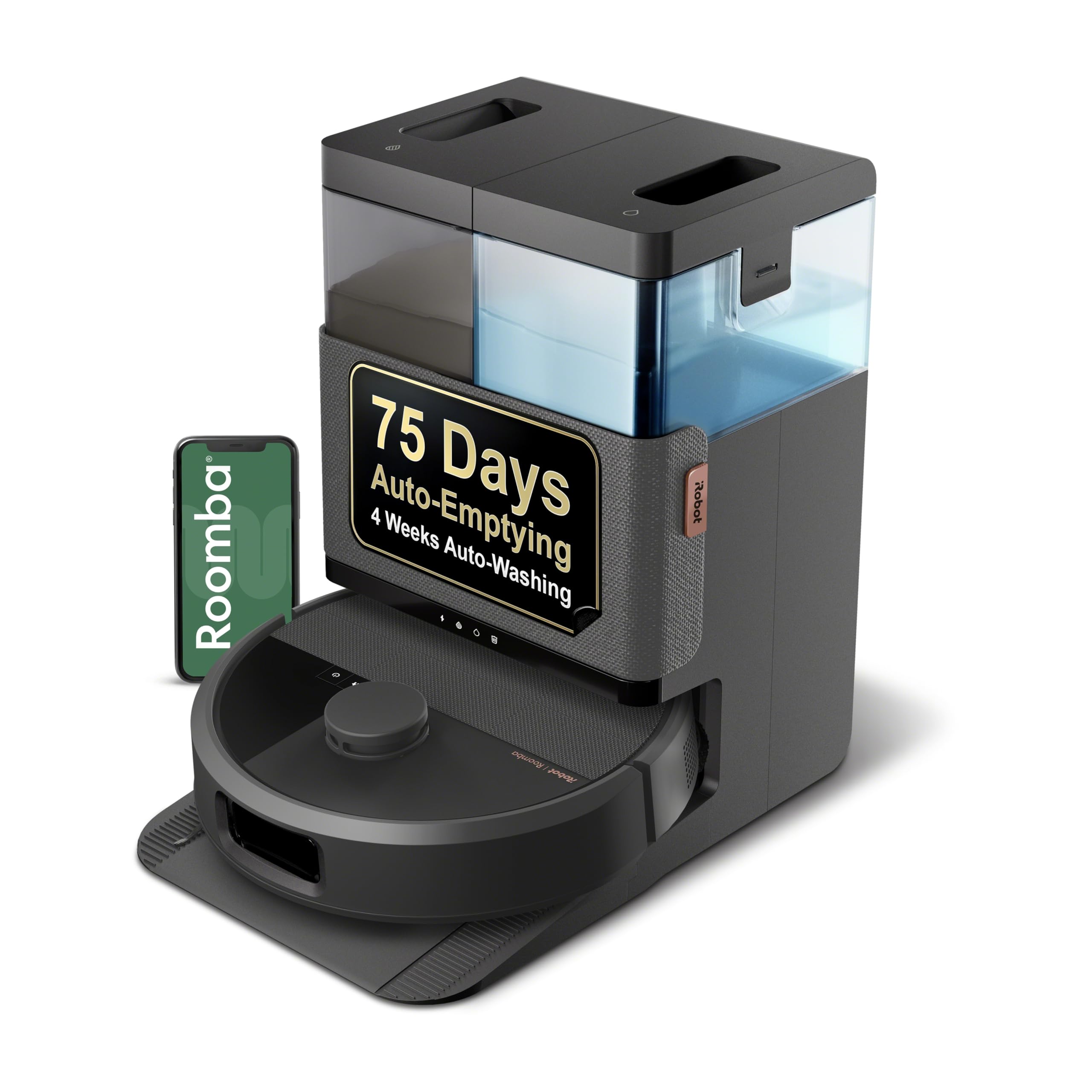 irobot Roomba Plus with AutoWash Dock vacuuming and mopping for hands-off cleanliness.