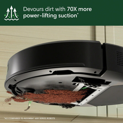 Roomba 105 edge-sweeping brush engages corners for thorough cleaning.