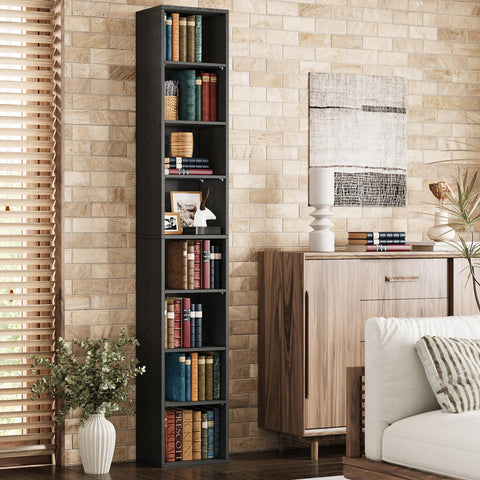 IRONCK tall narrow bookshelf with eight open cubes for organized spaces