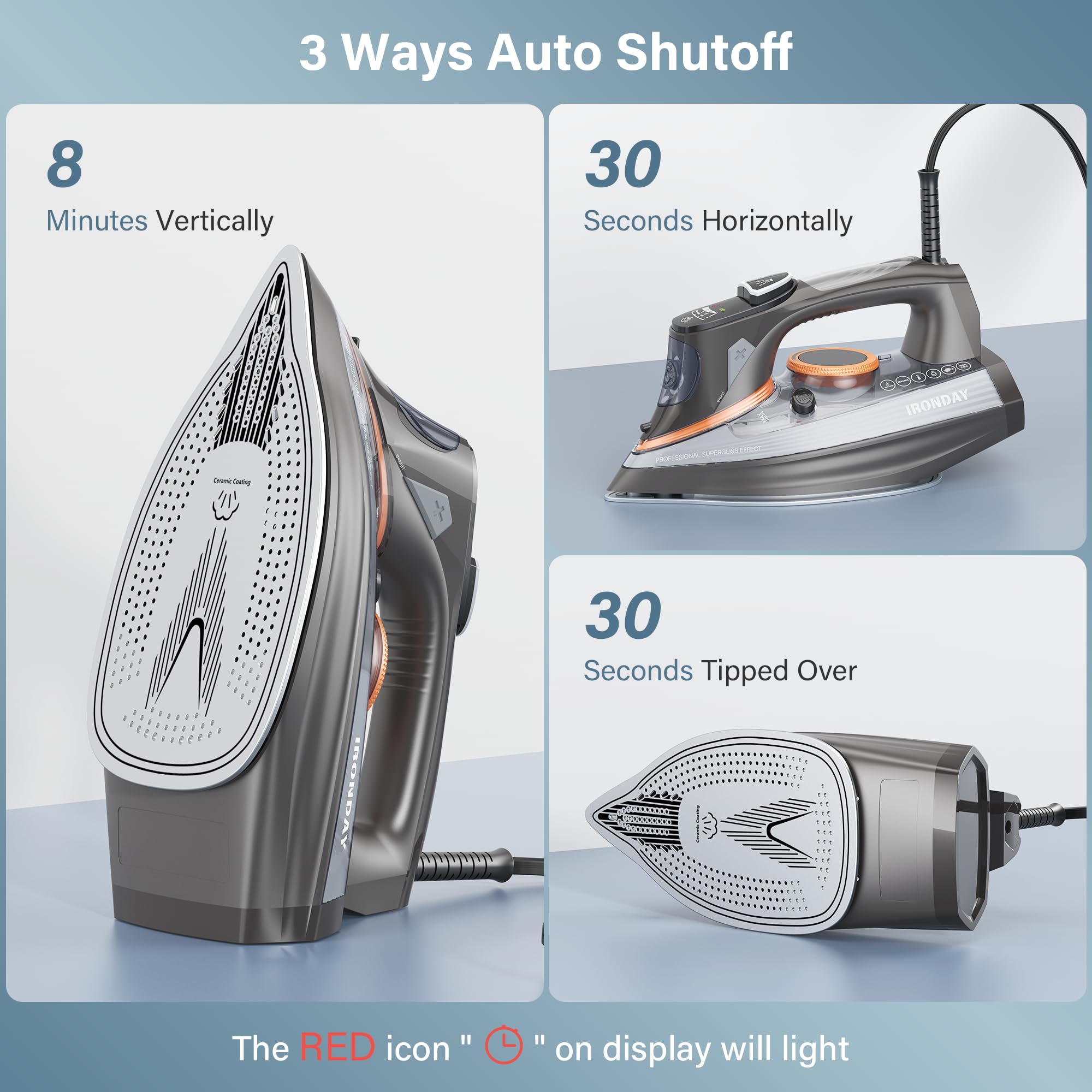 IRONDAY iron offers horizontal and vertical steam for versatility