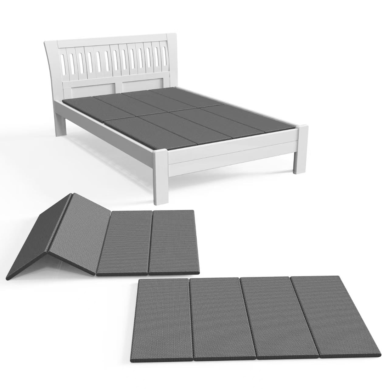 Irrical bunkie board on king bed, stabilizing the sleep surface.