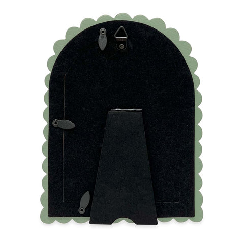 Isaac Jacobs arch frame wall-mounted using D-rings with glossy rosemary green finish
