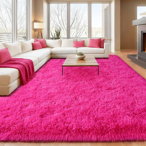 Isdook fluffy rug 5x7 pink in living room provides warm plush comfort.