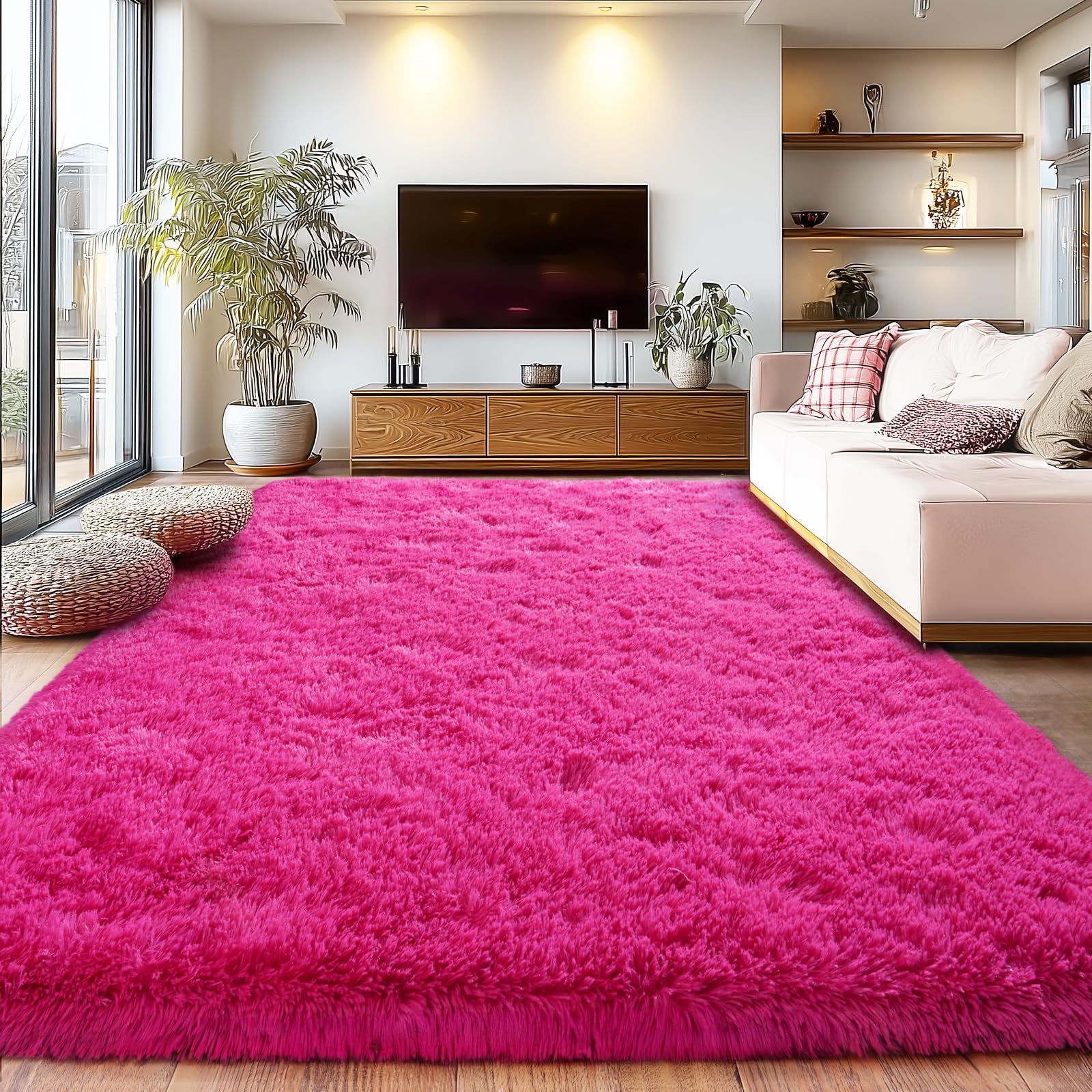 Isdook large fuzzy rug 8x10 hot pink adds plush comfort to living rooms