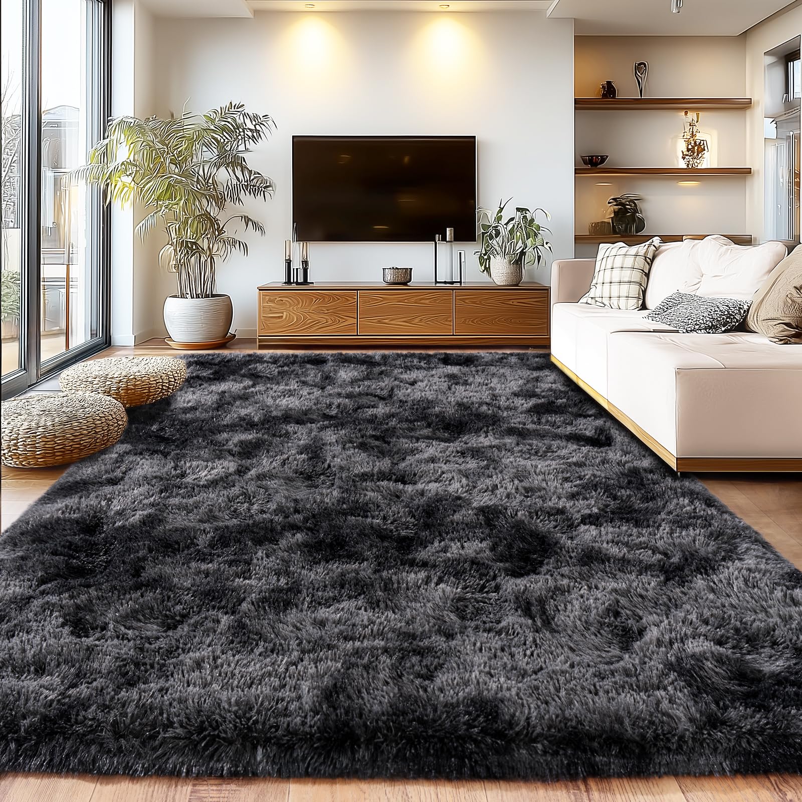 Isdook Shaggy Area Rug 8x10ft adds soft warmth to living rooms.