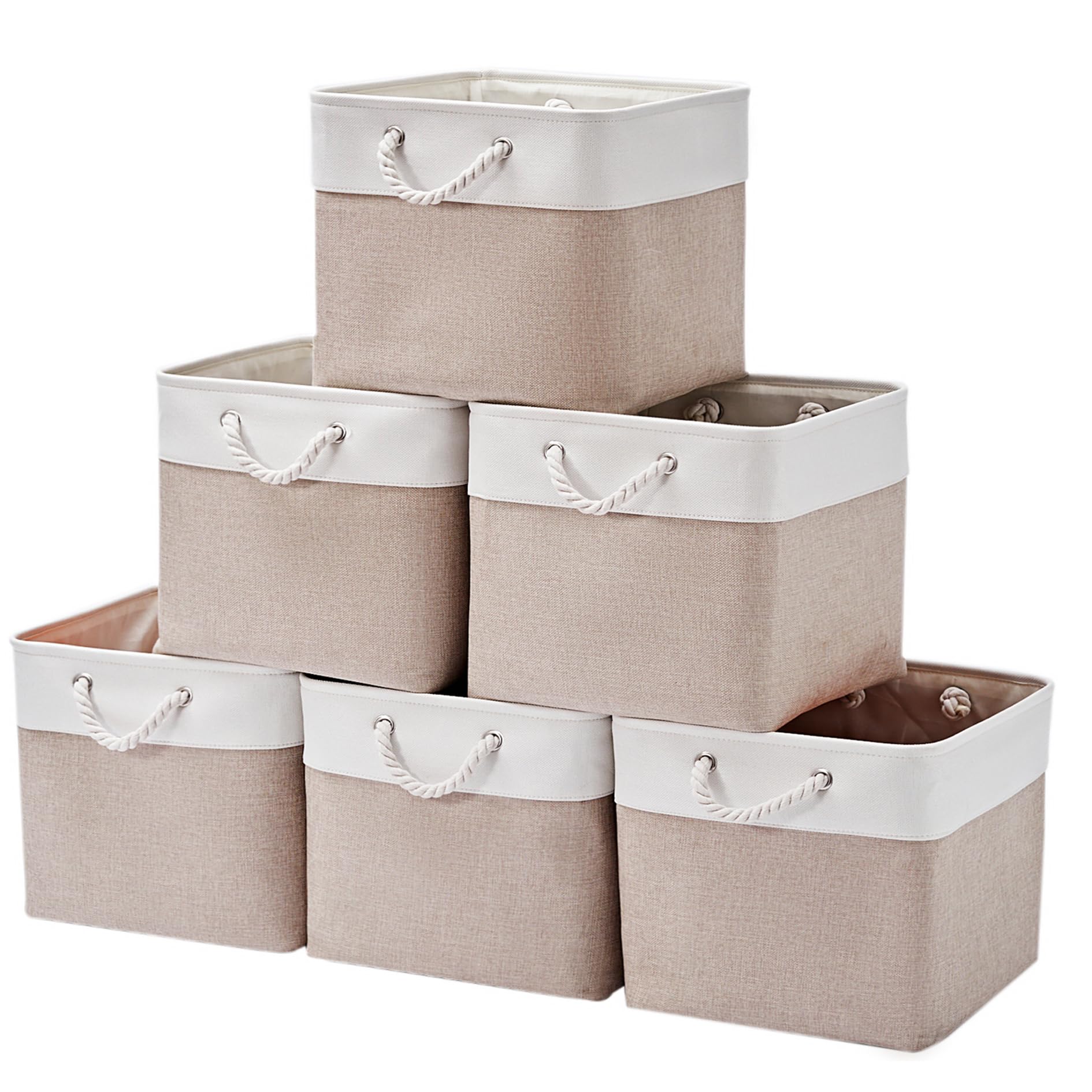 ISEMINGLA storage cubes foldable bins in white and beige for tidy shelves