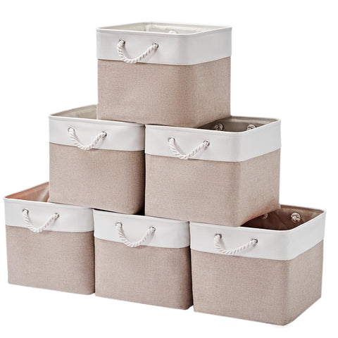 ISEMINGLA storage cubes foldable bins in white and beige for tidy shelves