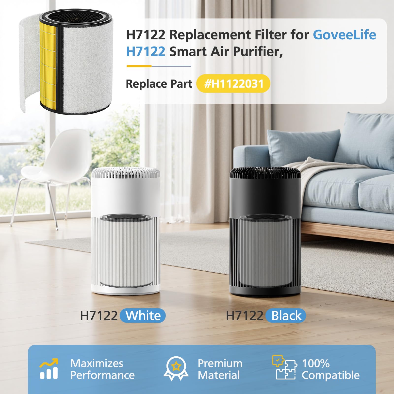 isingo H7122 replacement filter 3in1 design supports thorough air cleaning