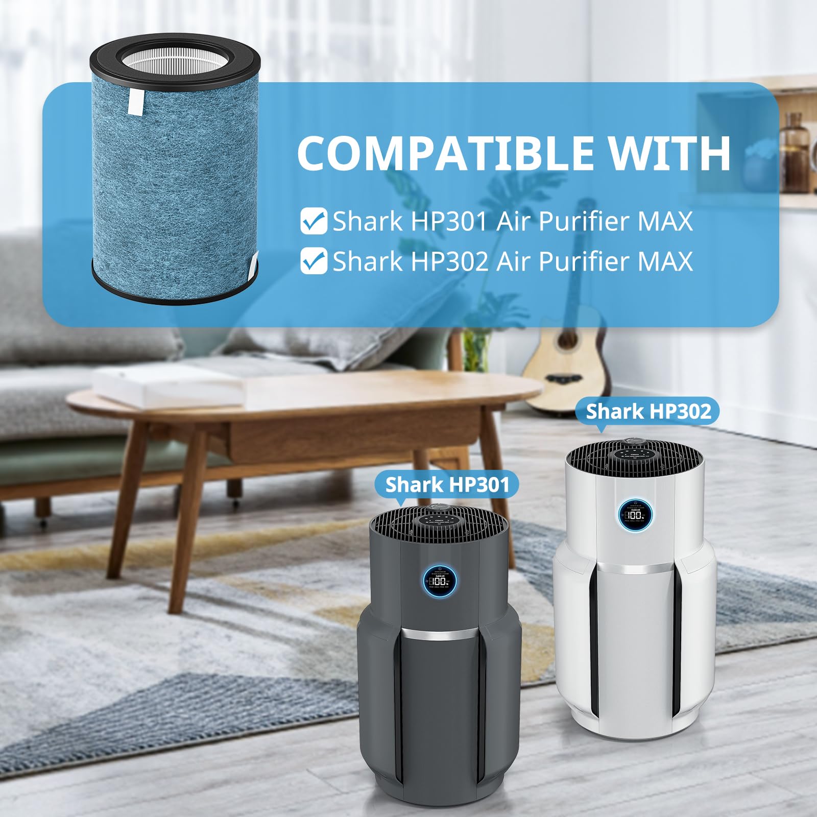 iSingo HP302 activated carbon pre-filter detail highlights odor reduction potential.