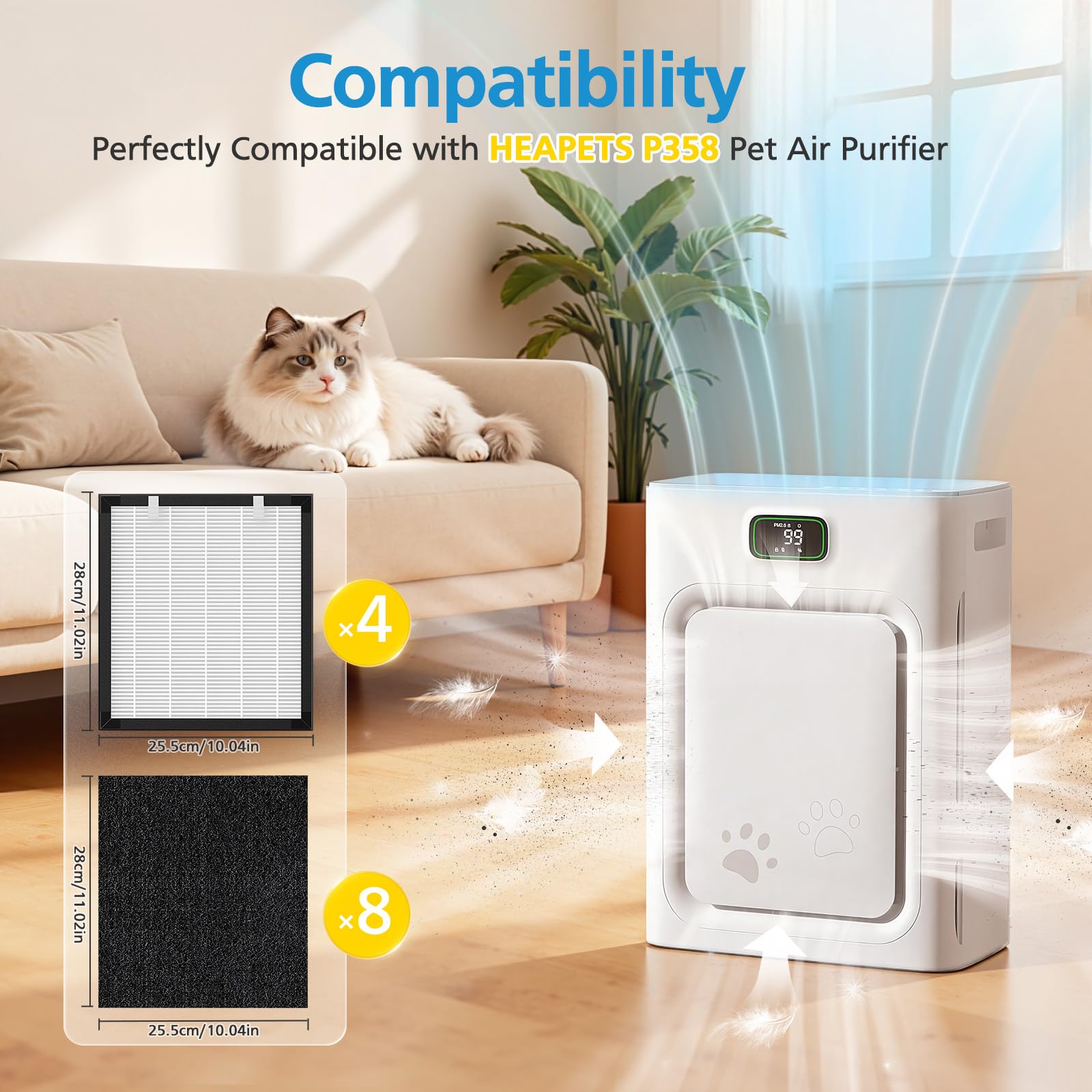 iSingo P358 pack shows eight pre-filters and four combo filters