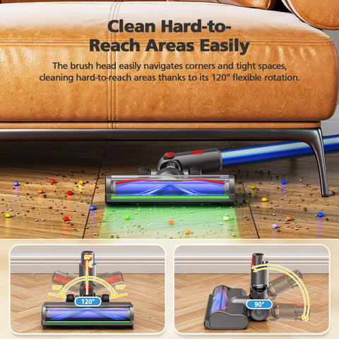 iSingo head cleans hardwood floors using soft bristles and wide suction