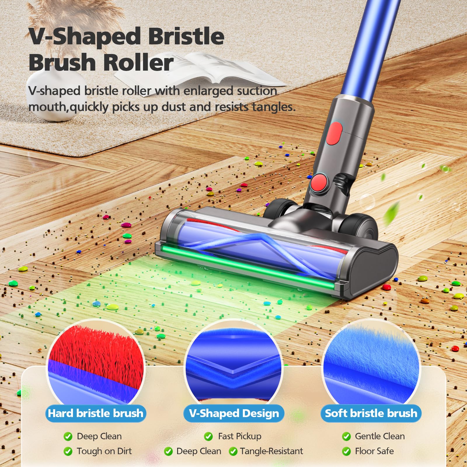 iSingo head cleans low-pile carpets with gentle agitation