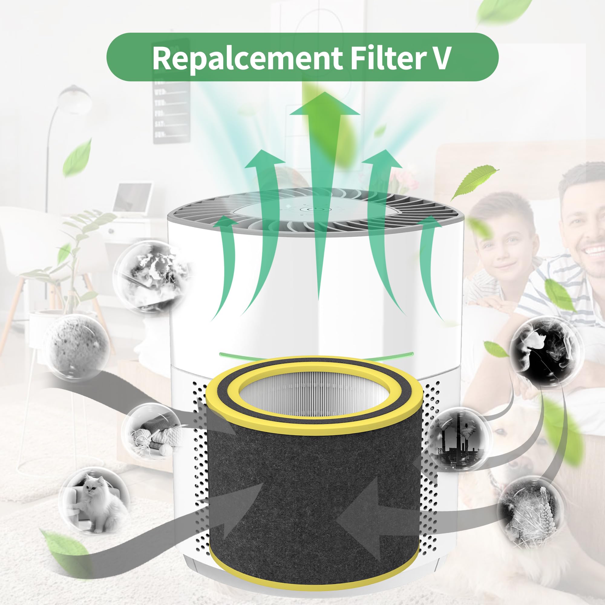 Isingoione AC3000W filter-V installation guide highlights simple swap for clean air