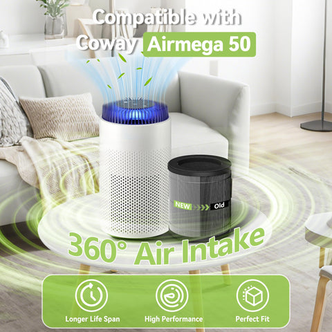 Isingoione Airmega 50 filter pack back view showing packaging for replacement readiness
