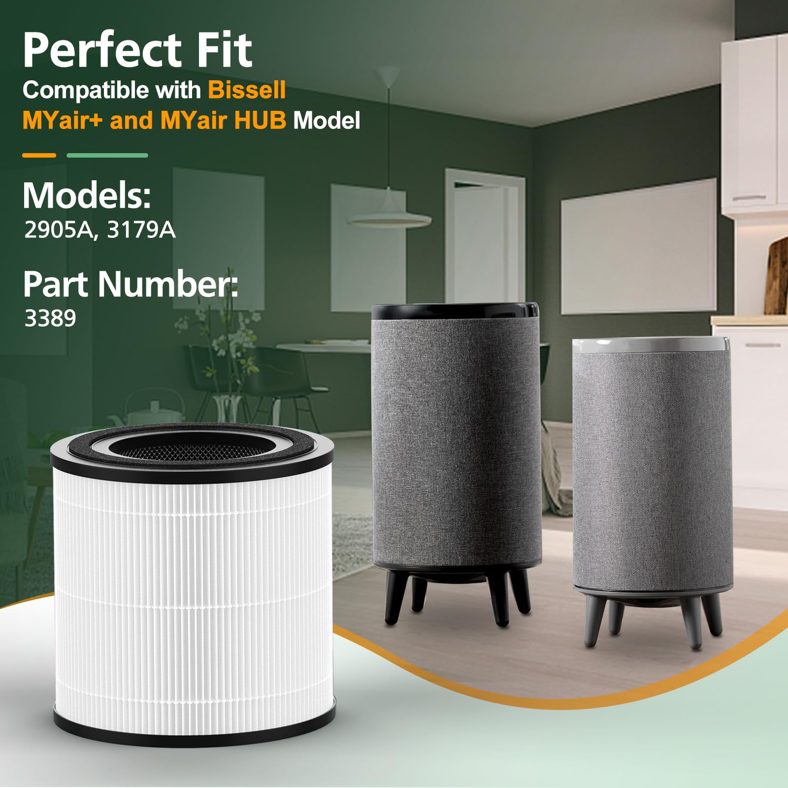 isinlive 3389 replacement filter easy install for Bissell MYair Plus improves air quality.