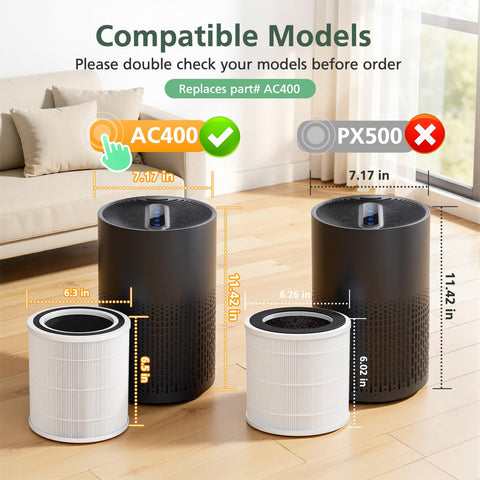 Isinlive AC400 two-pack filter side view illustrating slim fit for Purivortex AC400