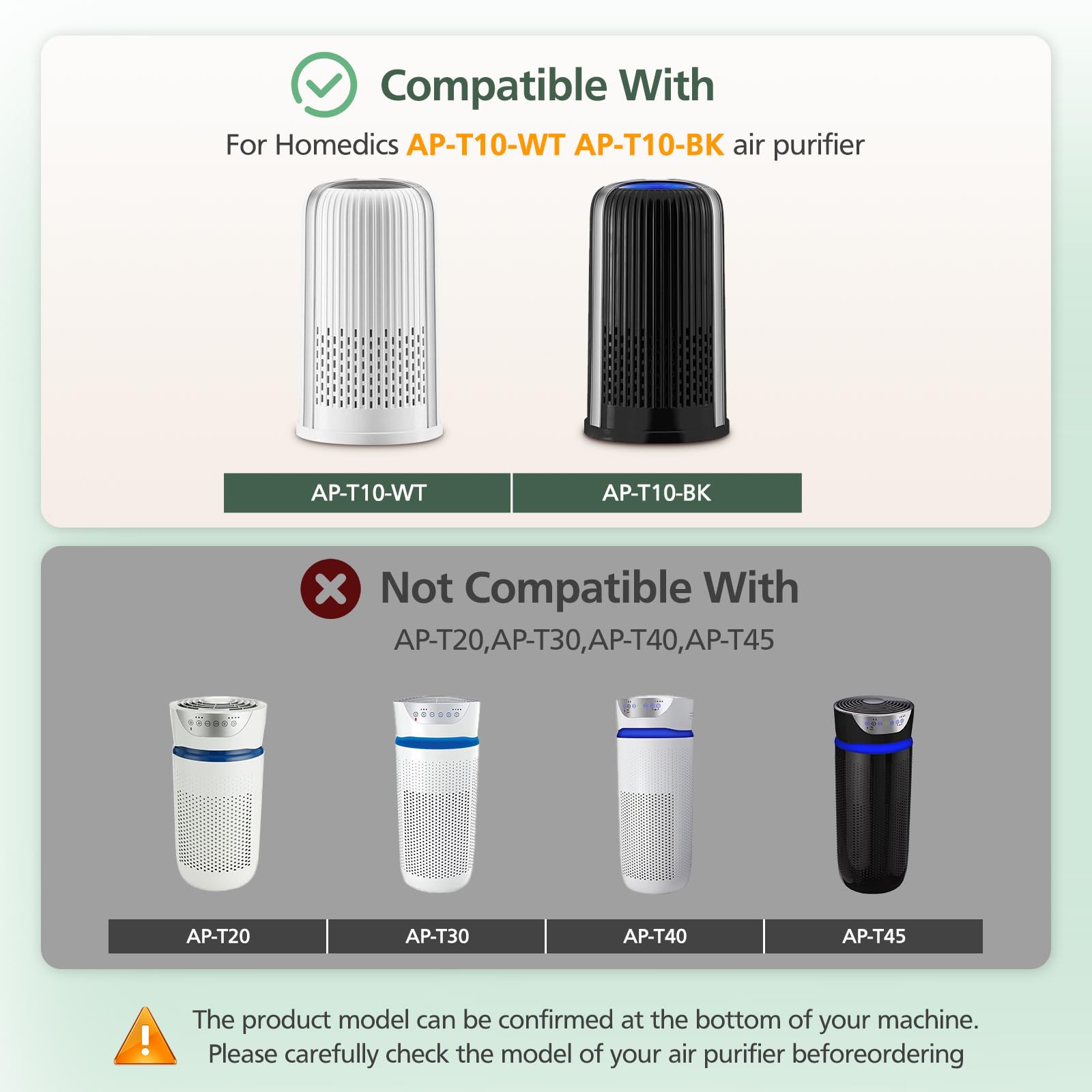 isinlive AP-T10FL compatibility note image shows HoMedics model compatibility