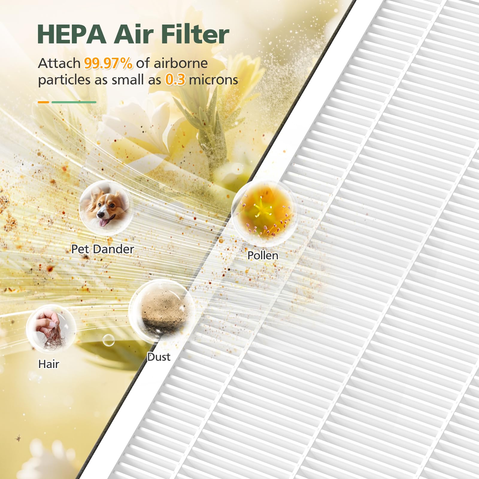 AP2410 HEPA media close-up demonstrates high capture efficiency.