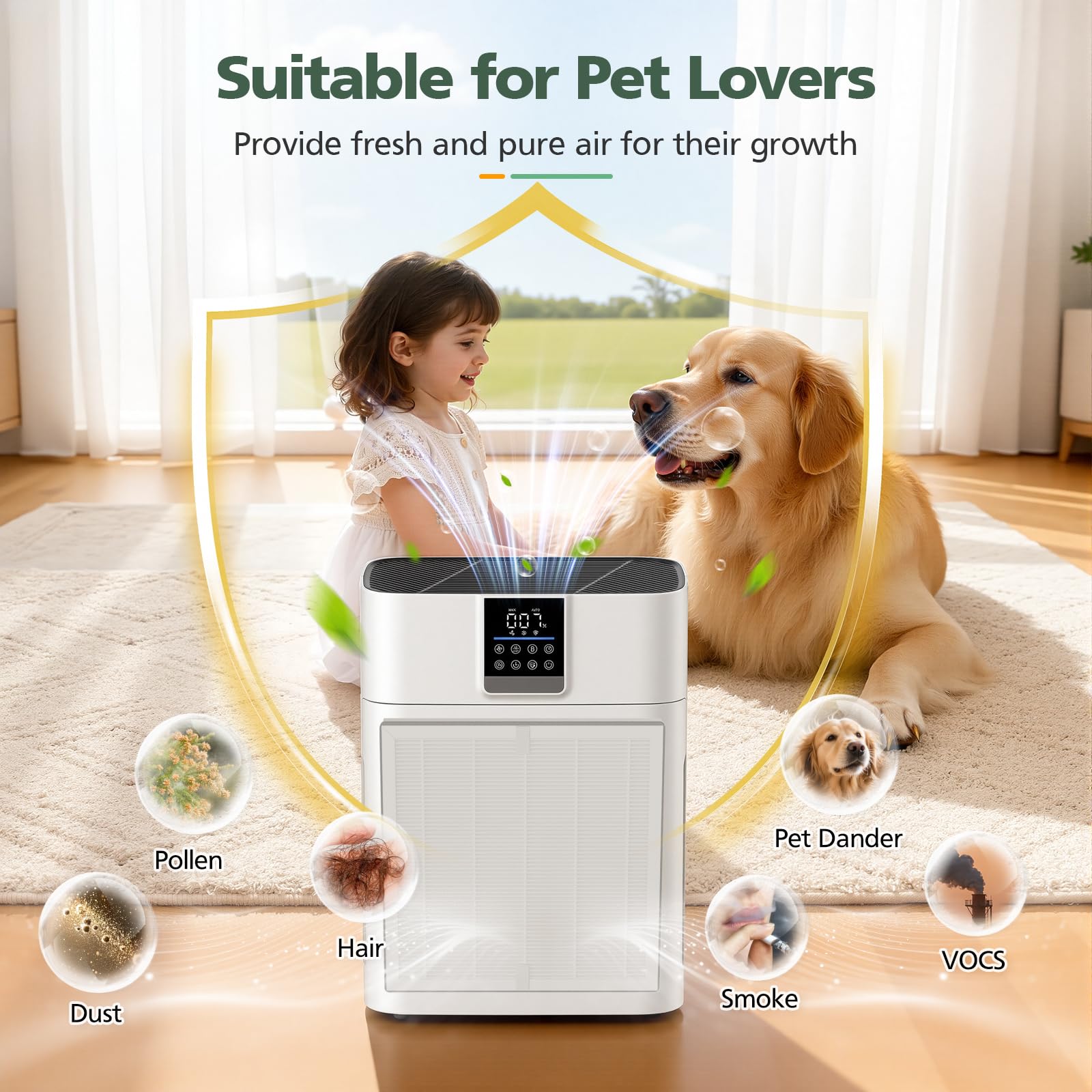 AP2410 filter in use reduces dust and pet dander.