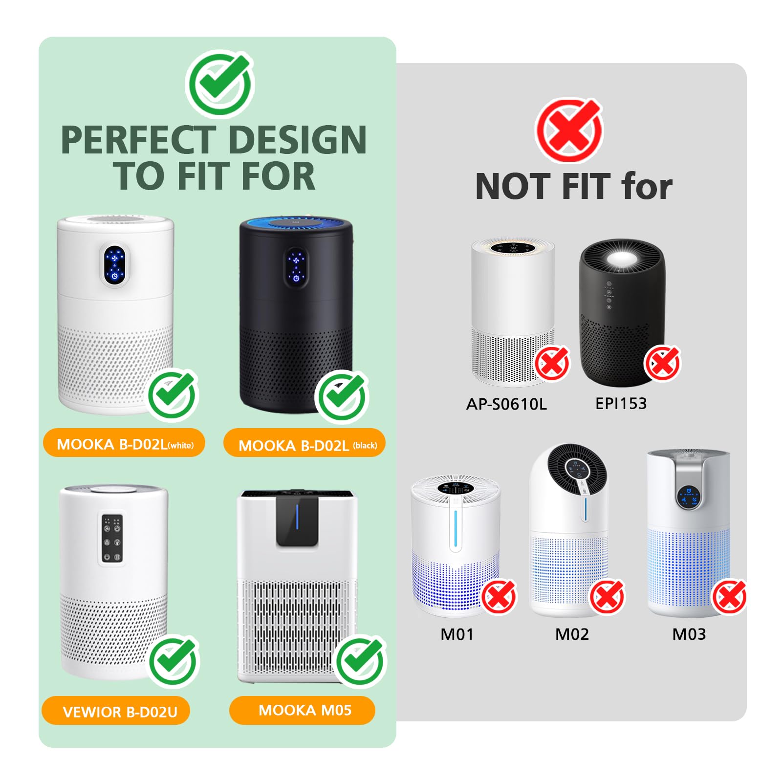 isinlive compact two-pack filters fit MOOKA and VEWIOR purifiers.