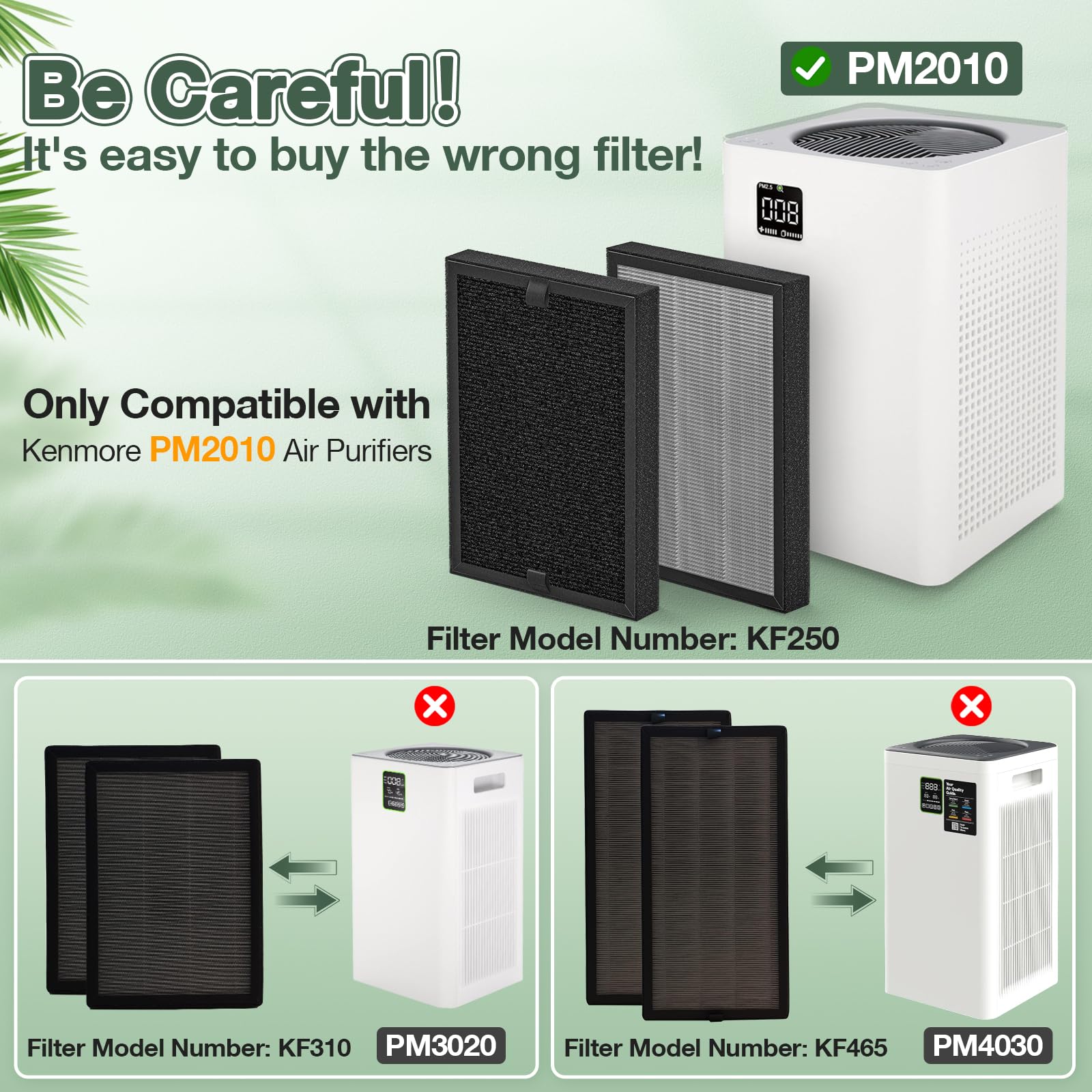 KF250 3-in-1 filtration with pre-filter, HEPA, activated carbon for odors and particles.
