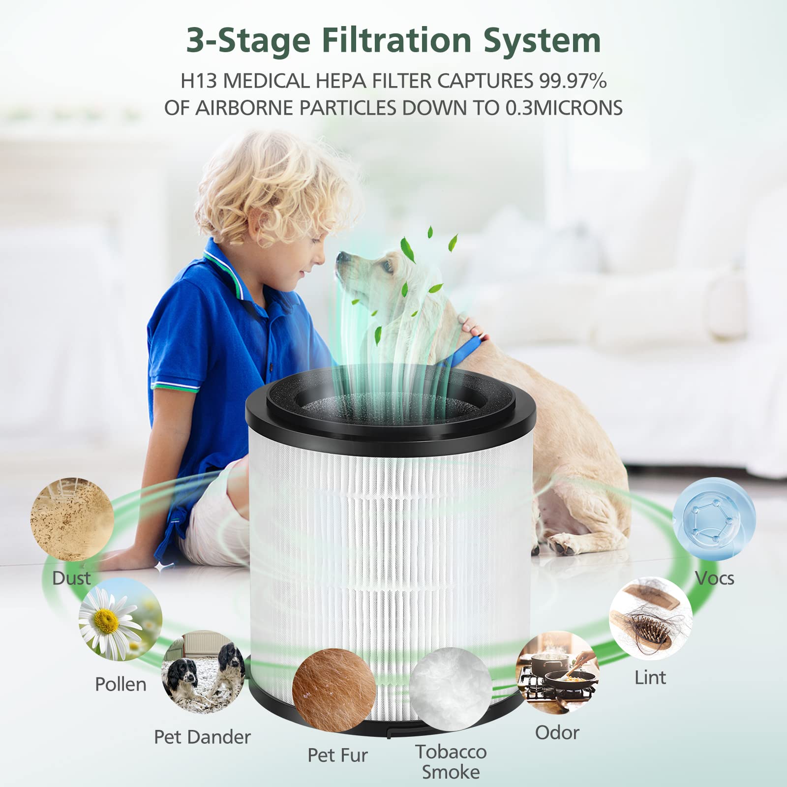 isinlive KJ150F-C02 True HEPA filter ready to capture dust and pet dander.