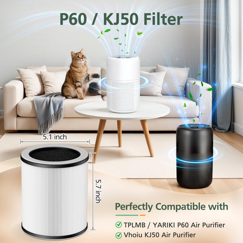 The isinlive P60 filter-pack 3-stage filtration close-up highlights nylon pre-filter, HEPA, and carbon layers