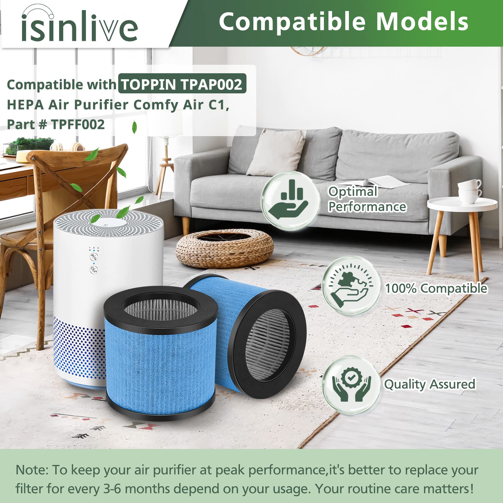 Isinlive TPAP002 2-pack side view shows compact design for TOPPIN TPAP002.
