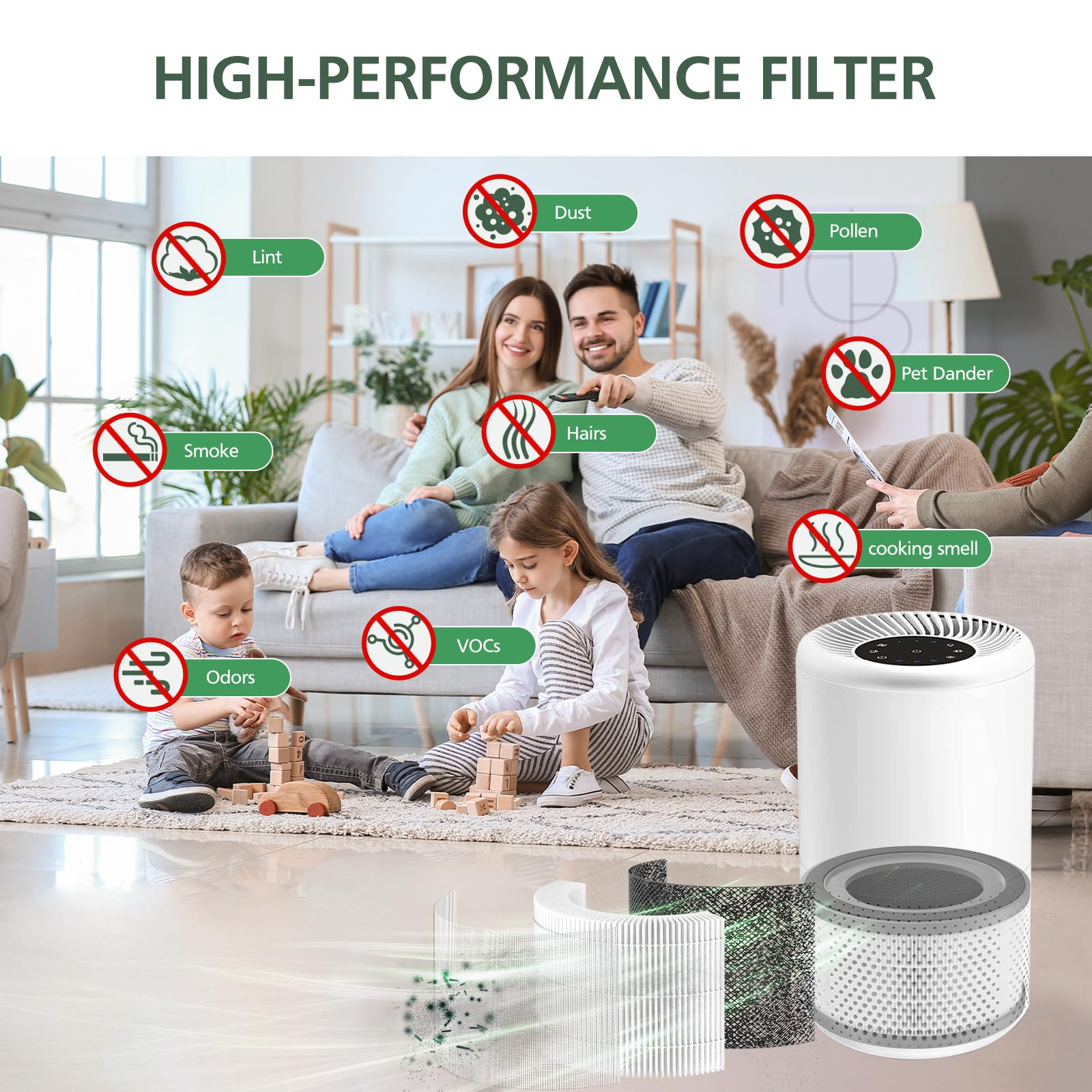 isinlive Vista 200 activated carbon filter neutralizes odors and cooking smells.