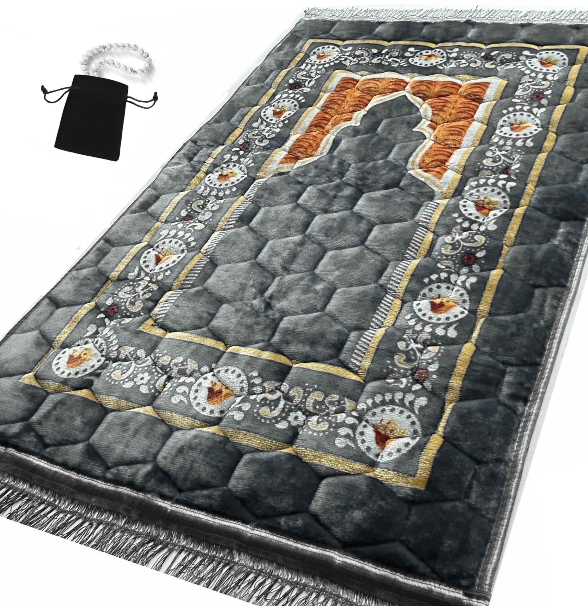 Islamika grey padded prayer rug with thick surface for comfortable prostrations