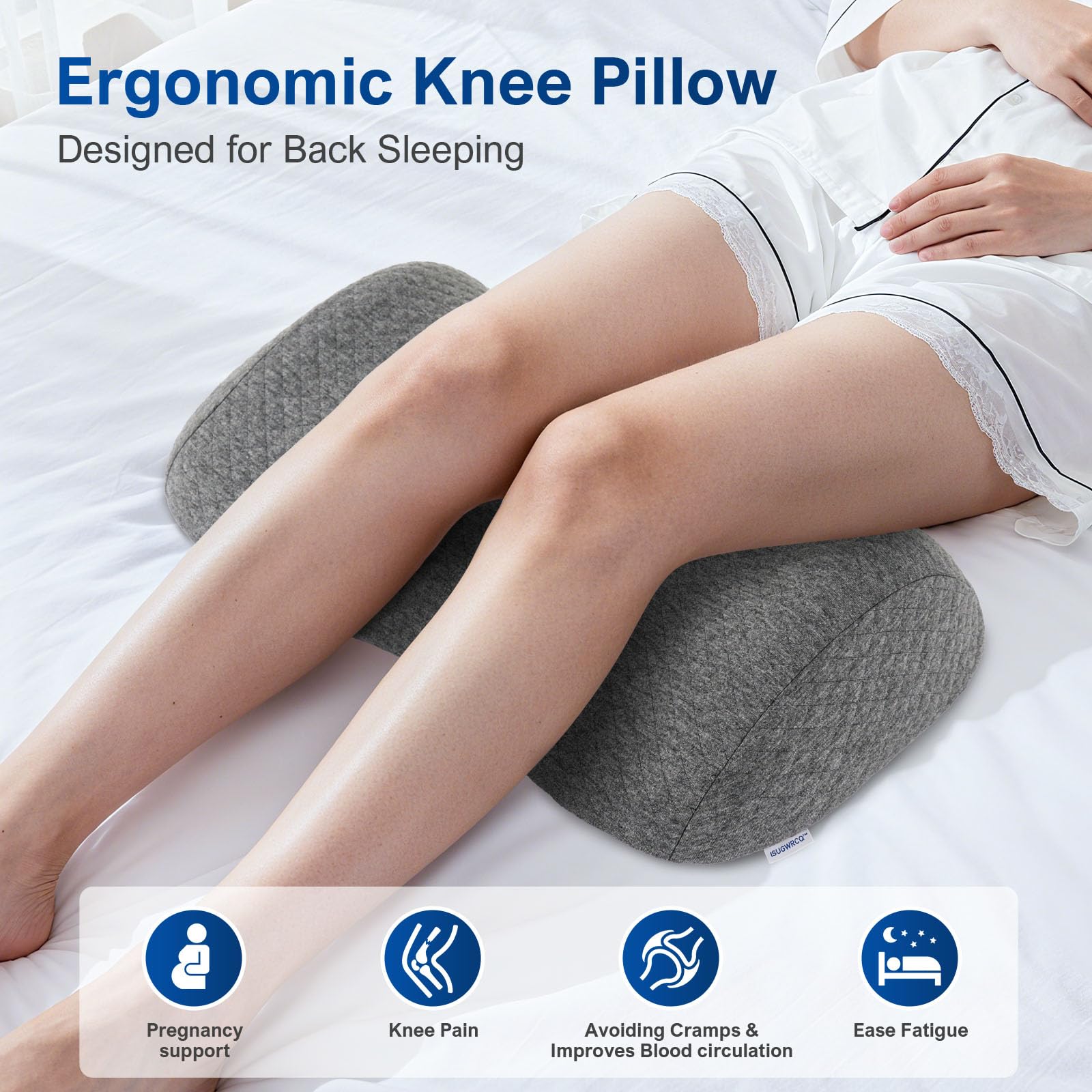 ISUGWRCQ knee pillow outer air-layer cover promotes breathability and skin-friendly comfort.