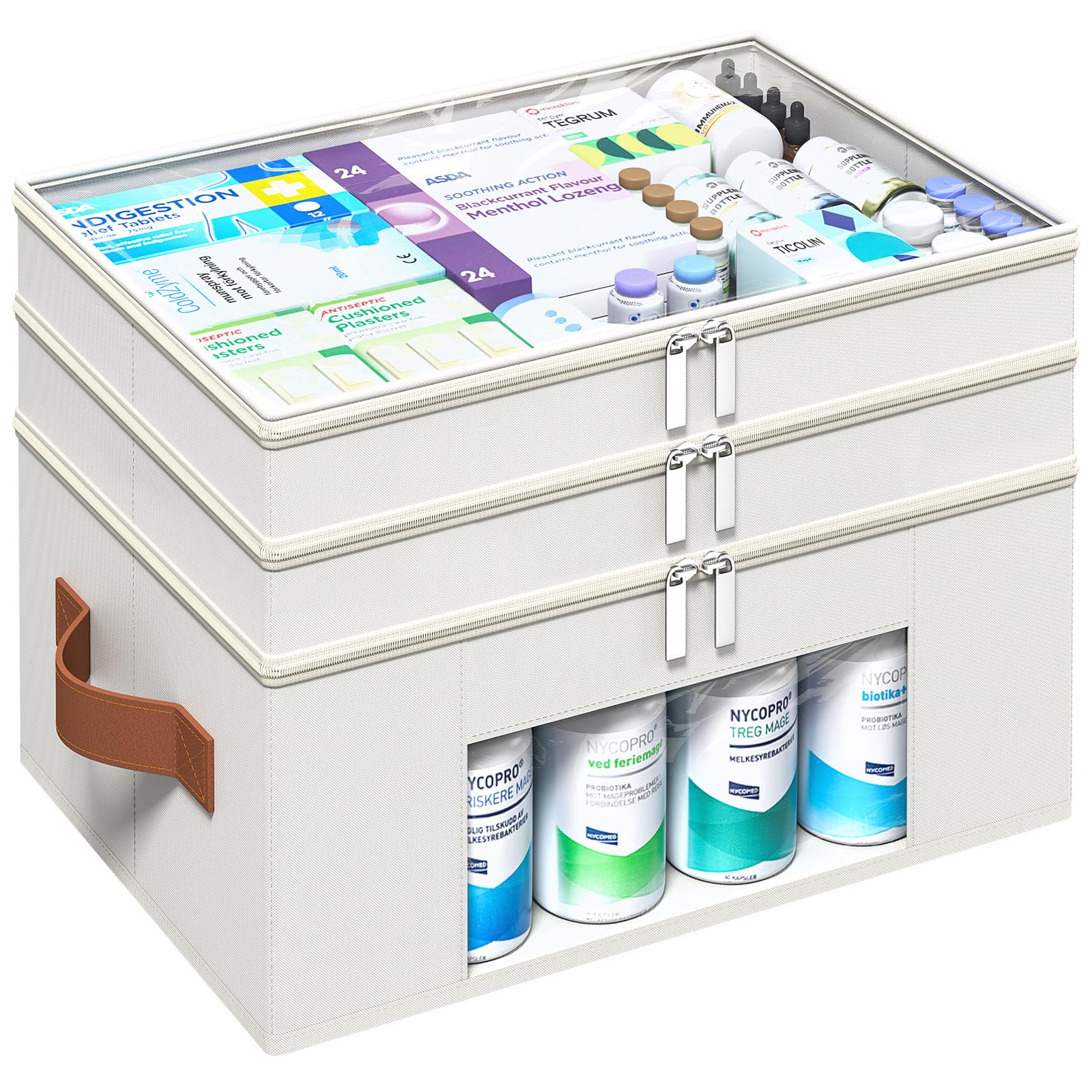ISusaid 3-Tier Medicine Organizer with foldable design and clear cover for quick access.