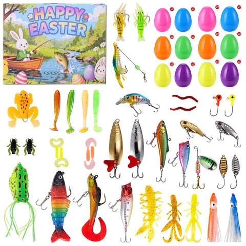 Ithmahco fishing Easter basket eggs reveal 24 surprise lures for versatile angling fun.