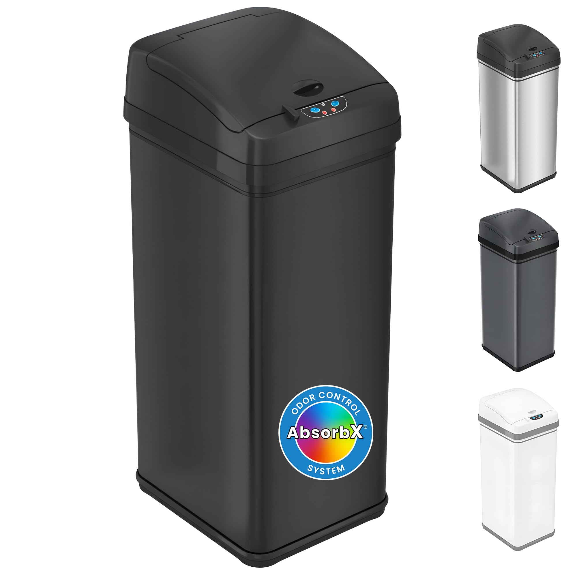 Itouchless 13-gallon sensor trash can with touchless lid for hands-free kitchen hygiene.