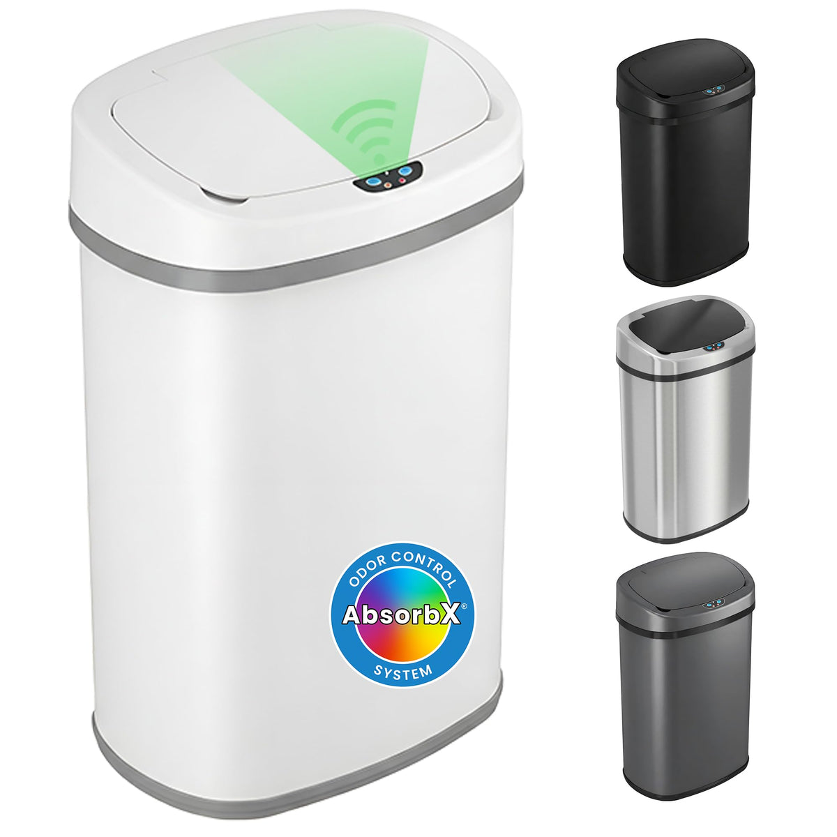 iTouchless 50L oval sensor bin for hands-free kitchen waste