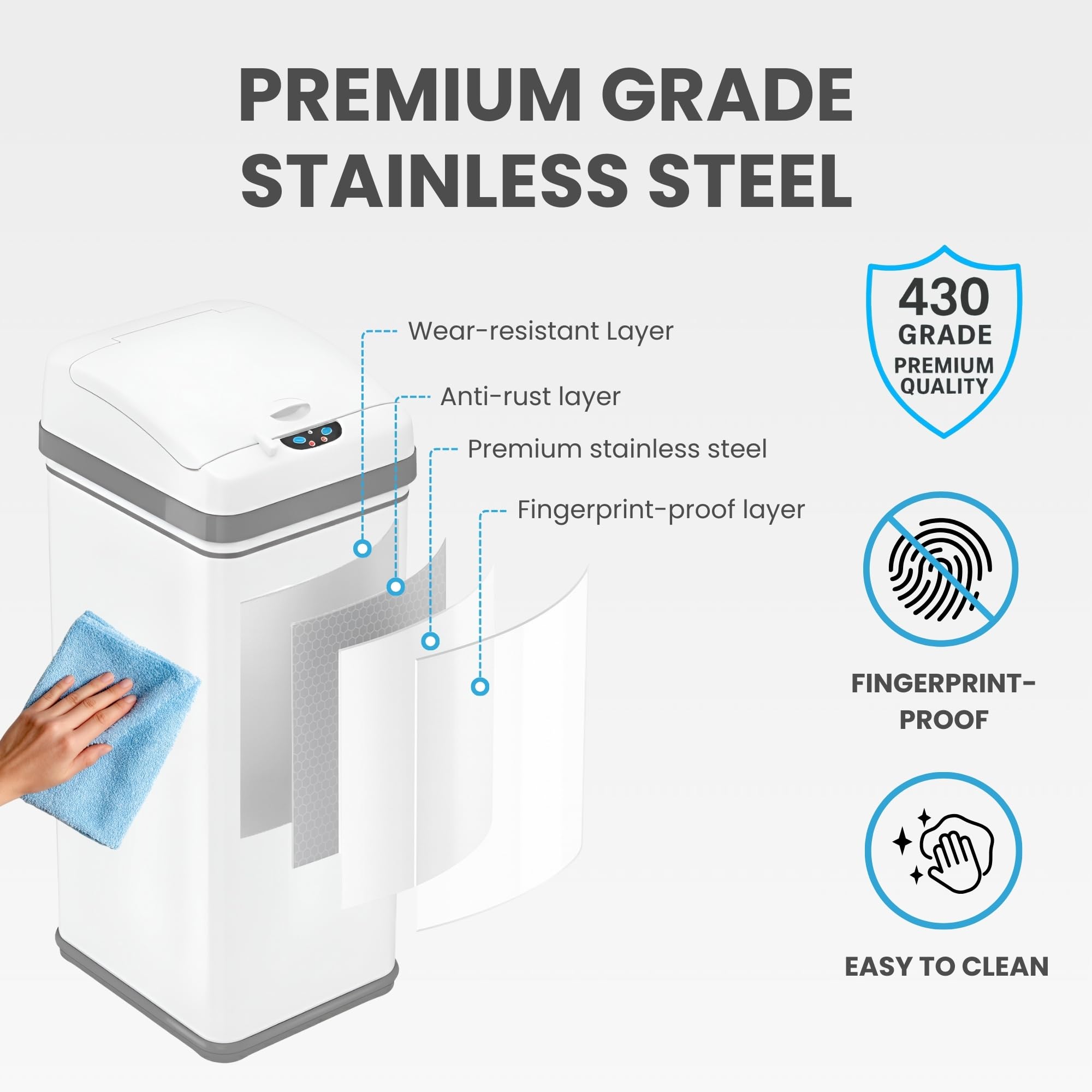 Pet-safe lock close-up on the iTouchless bin for households with pets