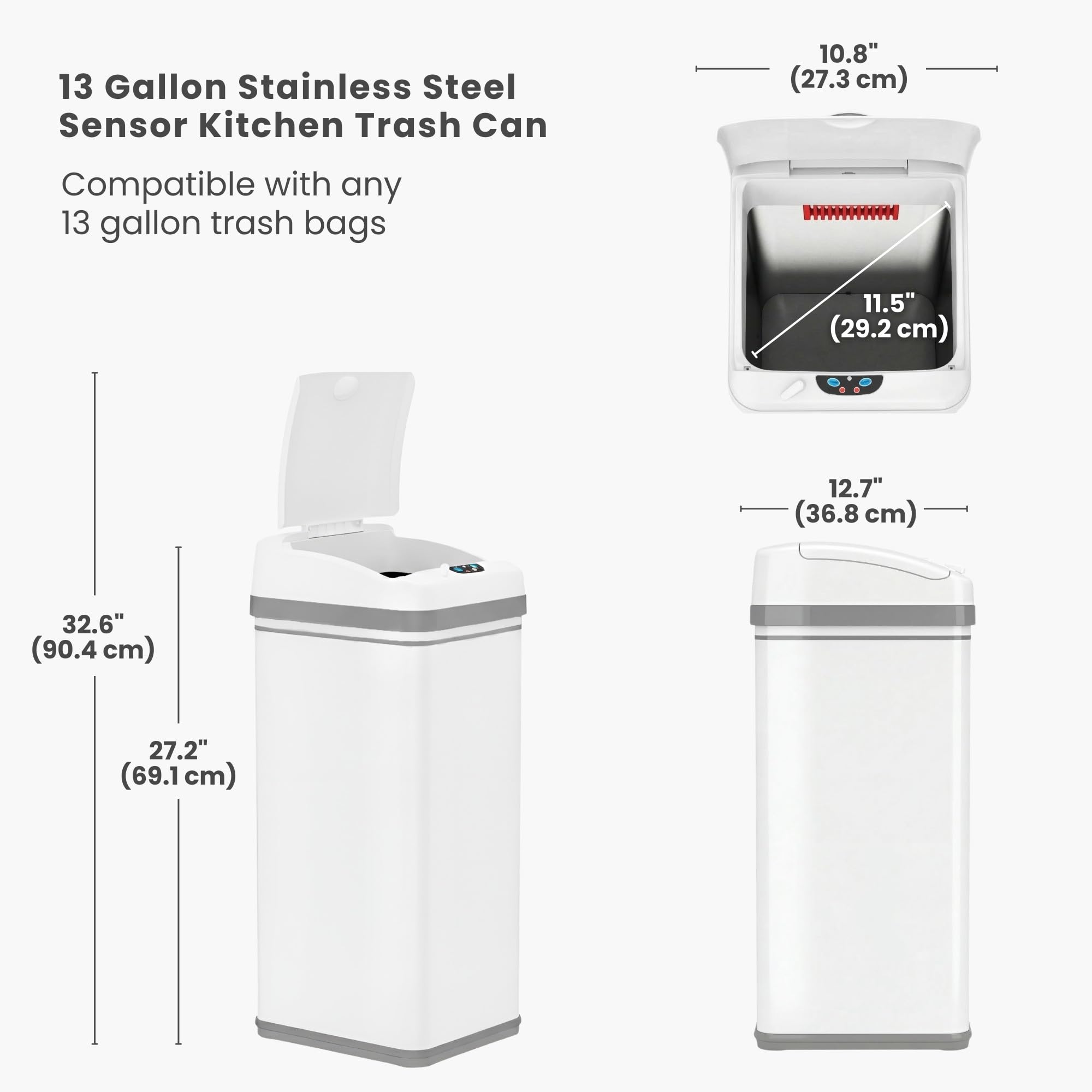 Soft-close lid mechanism on the iTouchless 50L bin in action