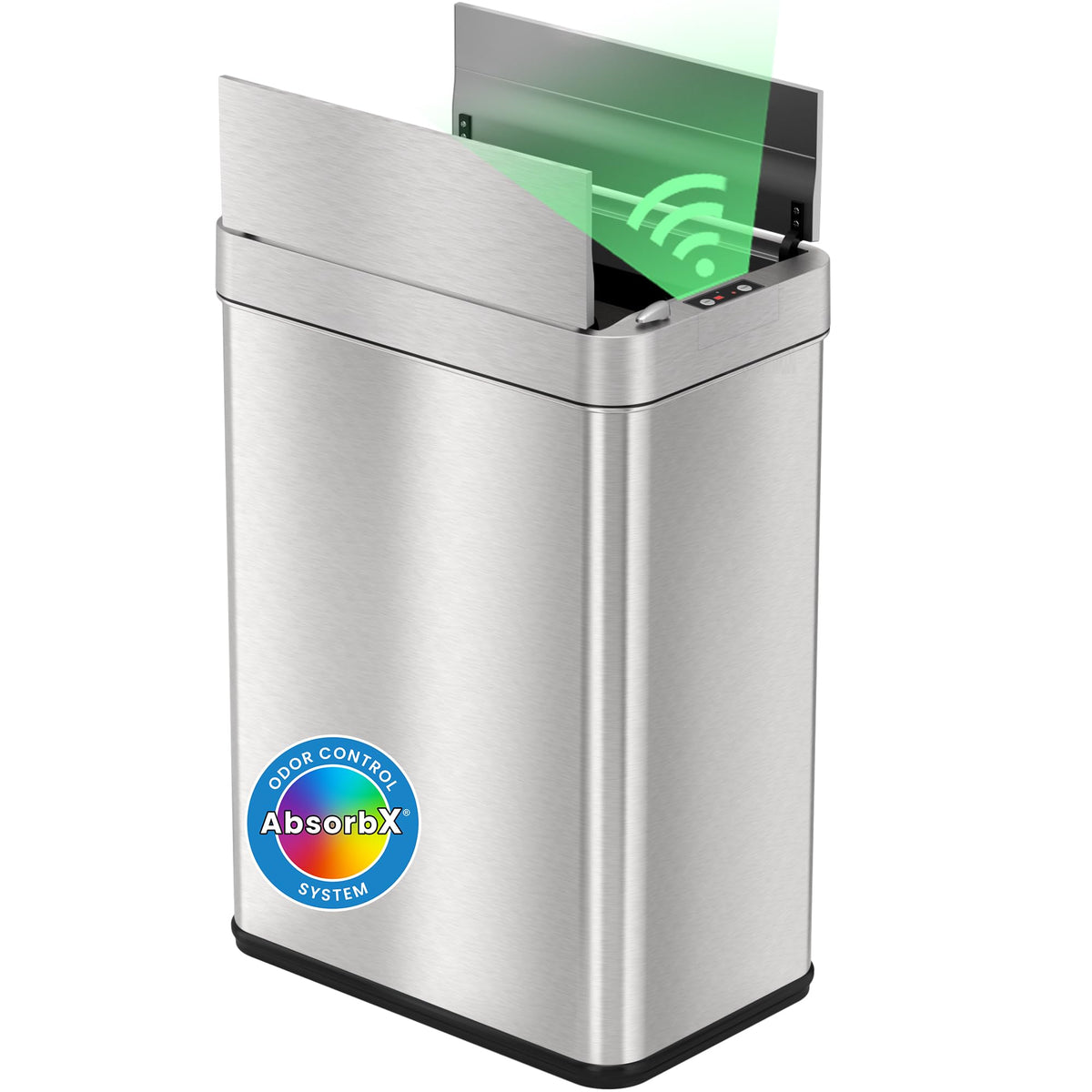 iTouchless 50L sensor trash can with Wings-Open lid enabling hands-free kitchen access