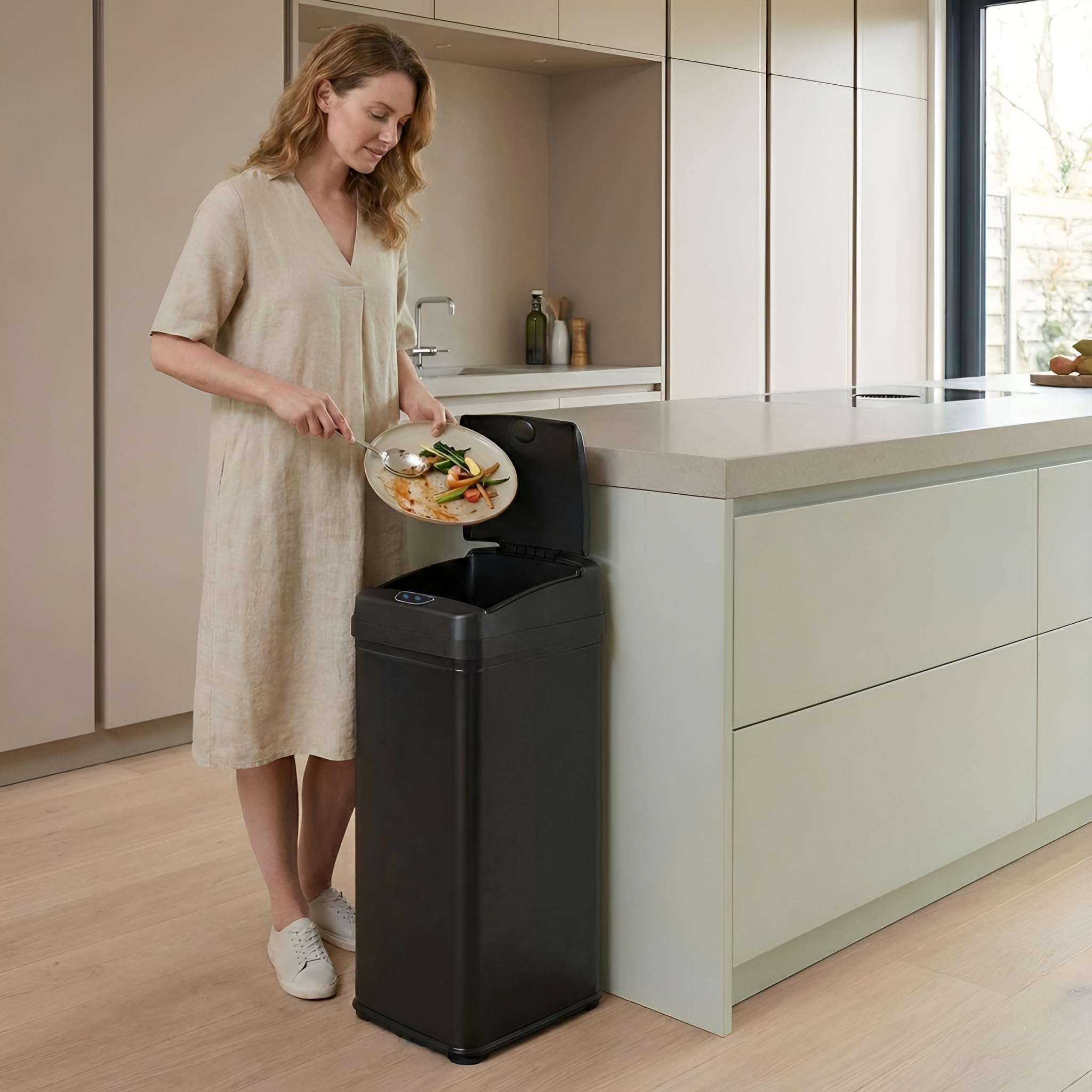 Itouchless AbsorbX carbon odor filter actively neutralizes kitchen smells.
