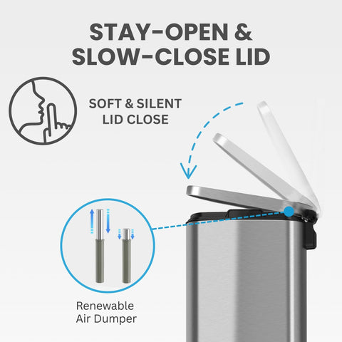 iTouchless AirNova silent lid reduces noise during lid opening and closing.
