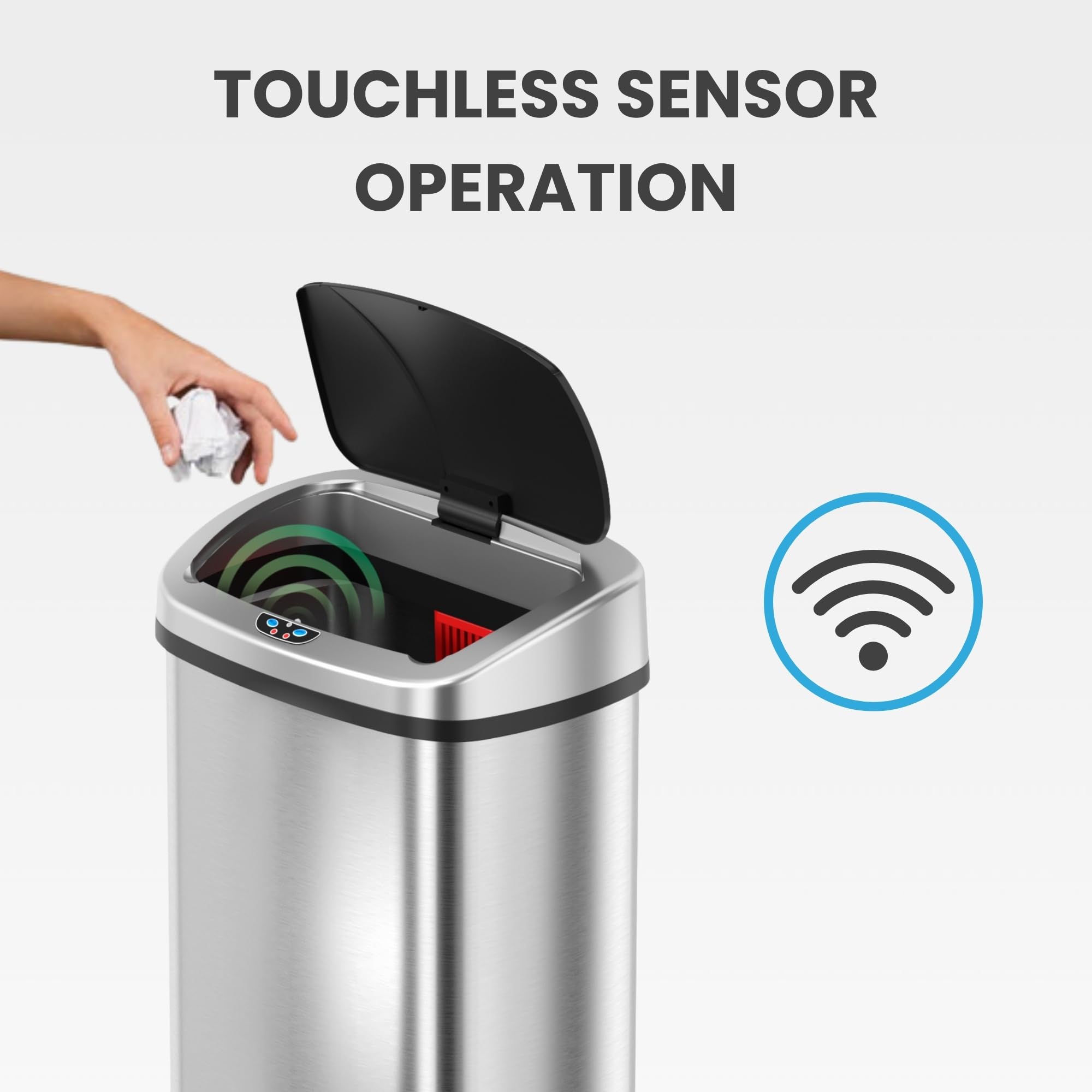 Itouchless hands-free-sensor-2-0 enables quick, hygienic use without touching the lid.