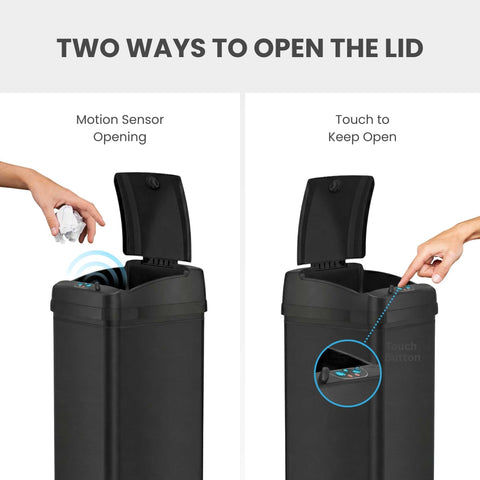 Itouchless 13-gallon design with no inner bucket for easier bag changes.